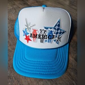 NWT OTTO Red White And Blue Trucker Hat with Star America Embroidery Patches